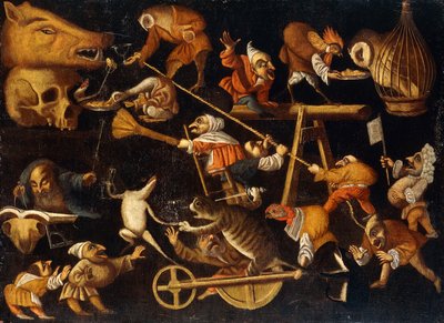 Imaginary Animals and Dwarfs Fighting, Drinking and Carousing by Faustino Bocchi or Boccasi