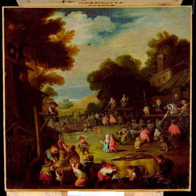 Pygmies at a Fair, Drawing Water from a Well in the Foreground and Watching Theatrical Performances Beyond by Faustino Bocchi or Boccasi