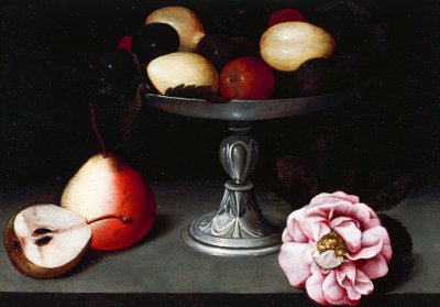 Stand with plums, pears, and a rose by Fede Galizia