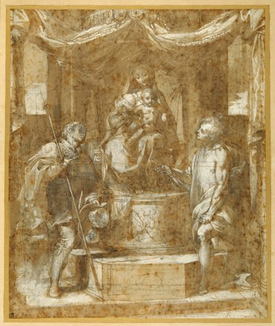 The Virgin and Child enthroned under a canopy, with Sts Roch and Sebastian by Federico Fiori Barocci or Baroccio