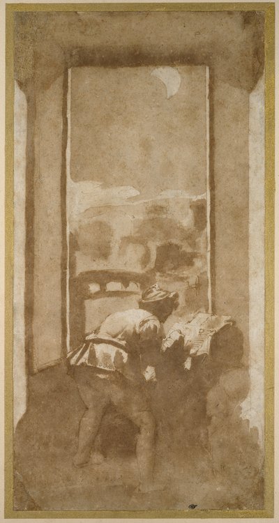 Man Drawing by Moonlight from the Window of a House by Federico Zuccaro