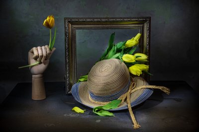 Rustic Still Life Tulips by Felice Angelino