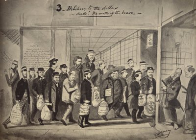Photographic Copy of a Drawing by Charles Wirgman With the Title, 3 Itchiboos to the Dollar or Dea by Felice Beato