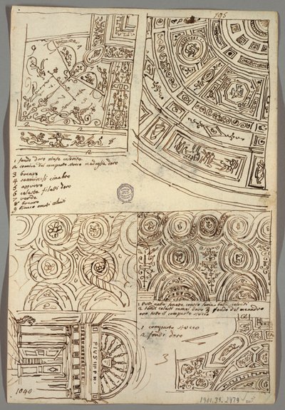 Decorative Studies for Ceilings; Verso: Head in Profile with Antique Helmet by Felice Giani