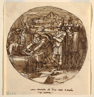 Retrieval of Books from the Tomb of Numa, Sala di Numa Pompilius, Palazzo Milzetti, Faenza by Felice Giani