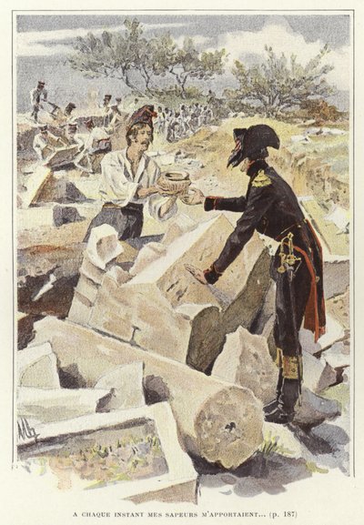 A soldier passing a pot to another soldier among ruins of Nicopolis by Felicien baron de Myrbach Rheinfeld