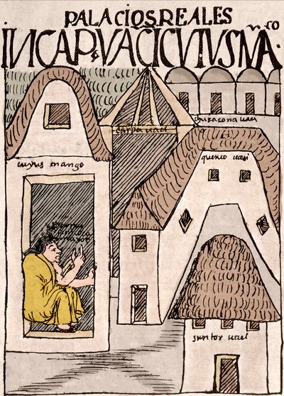 Inca Empire: Temples and Palaces in Cuzco, Peru - Ink Drawing from the Manuscript 