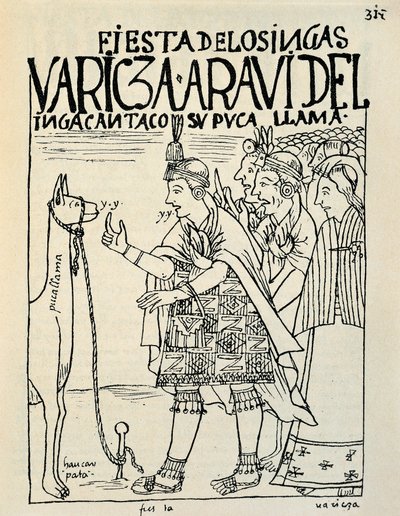 The sacrifice of a lama on the occasion of an Inca rite (Ink drawing) by Felipe Huaman Poma de Ayala