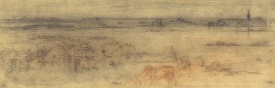 Seascape with a Fortified City at Right, Islands at Left and a Cottage in the Foreground, c. 1882 by Felix Hilaire Buhot