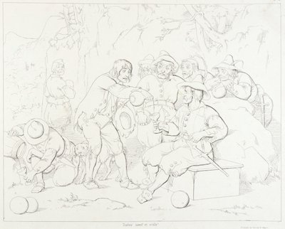 Rip Van Winkle, Rip Serving Liquor to the Strange Men in the Mountains (illustration) by Felix Octavius Carr Darley