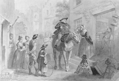 Village Scene with Dutch Colonial Figures from Hosack Album by Felix Octavius Carr Darley