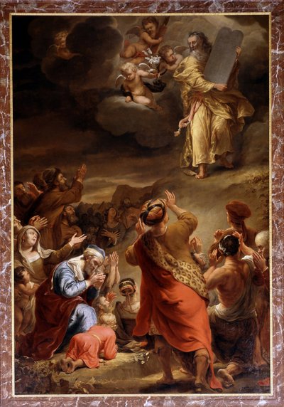 Moses Descends from Mount Sinai with the Ten Commandments by Ferdinand Bol