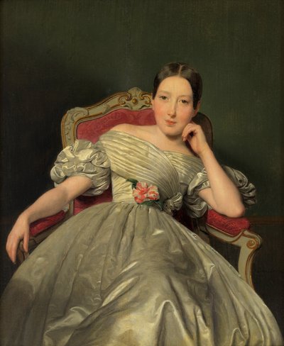 Seated Girl in White Satin Dress by Ferdinand Georg Waldmüller