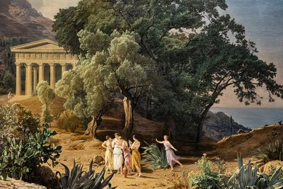 A Doric Temple with Castelmola and Taormina in the background by Ferdinand Georg Waldmuller