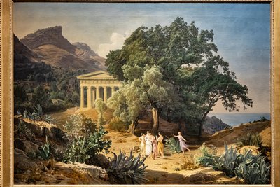 A Doric Temple with Castelmola and Taormina in the background by Ferdinand Georg Waldmuller