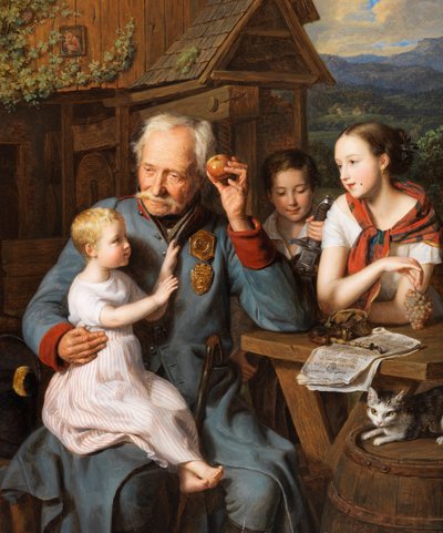 An Old Invalid with Children by Ferdinand Georg Waldmuller