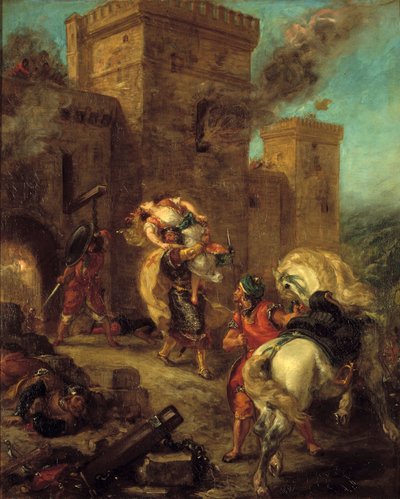 Rebecca Taken by the Templar During the Sack of the Castle of Frondeboeuf by Ferdinand Victor Eugene Delacroix