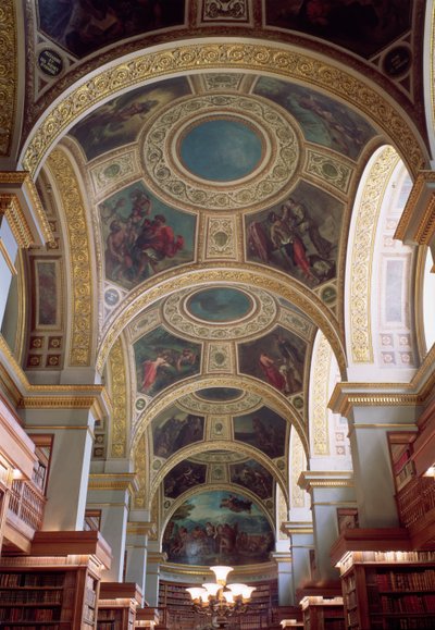 View of the Coffered Library Ceiling with Gilded Stucco Framework Surrounding Spandrels Illustrating Biblical and Classical Scenes, 1844 by Ferdinand Victor Eugene Delacroix