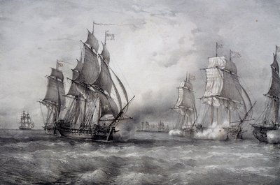 Paul Jones attacking British fleet commanded by Pearson and arriving from Baltic Sea by Ferdinand Victor Perrot