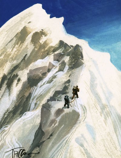 Hillary and Tensing hack their way a step at a time along a ridge by Ferdinando Tacconi