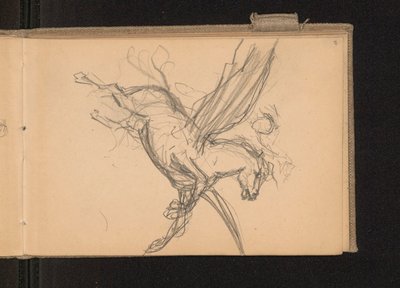 Pegasus with Rider in Flight; verso: including card 18 notes with paint prices by Ferdynand Ruszczyc