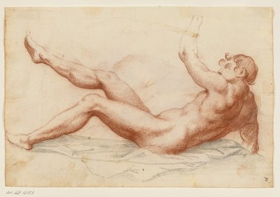 Prostrated Male Nude Turned Left Leaning on His Right Arm and Lifting His Left Arm and Right Leg Up by Filippo Esegrenio
