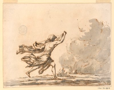 A Young Man Running Toward a Fire, mid-18th century by Filippo Marchionni