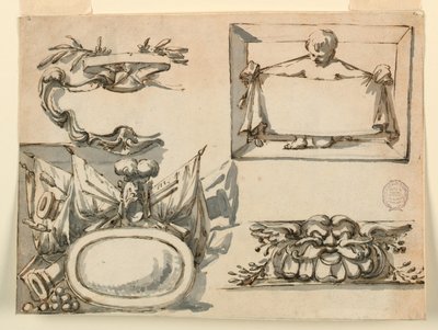 An escutcheon, a trophy, a label, a decorative motif for a frieze, 1750–75 by Filippo Marchionni