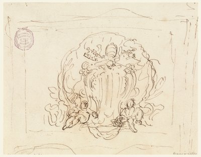 Tablet bearing the coat of arms of Pope Benedict XIV with shell as background, 1740–58 by Filippo Marchionni
