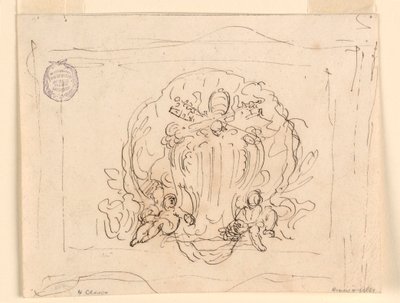 Tablet bearing the coat of arms of Pope Benedict XIV with shell as background, 1740–58 by Filippo Marchionni