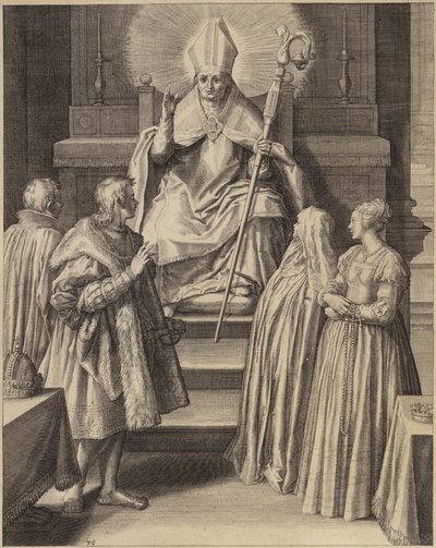 A Figure in Episcopal Robes Sits Enthroned with a Halo Emanating from His Head by Flemish School