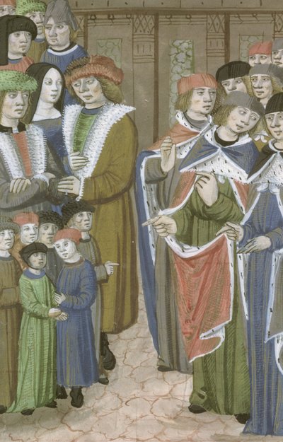 Group of doctors, men, women and children, from De Medina Fen I. II, by Avicenna (980-1037) by Flemish School