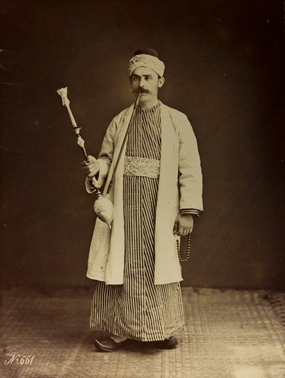 Album Damas et Baalbek: Portrait of a man with a hookah by Félix Bonfils