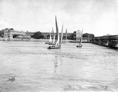 View of the barracks overlooking the Nile near the Kasr bridge, Cairo, Egypt by Félix Bonfils