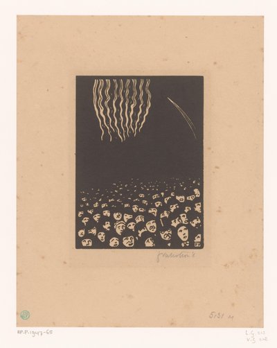 Group of People Watching Fireworks by Félix Edouard Vallotton (signed by artist)