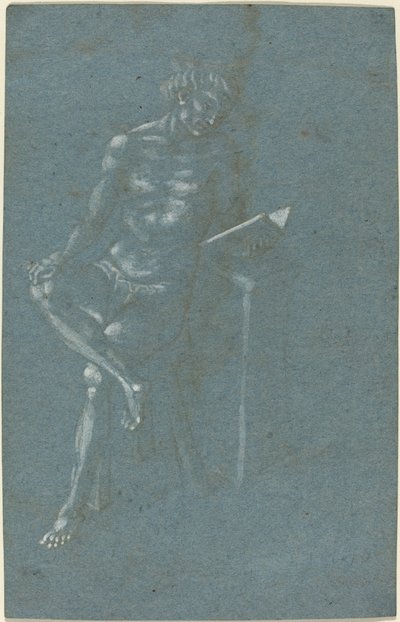 A Young Man Sitting on a Stool Reading a Book; The Fall of Man (fragment) by Florentine 15th Century