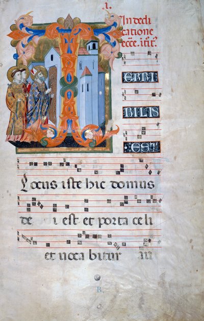 Illuminated Initial with a Bishop Blessing a Church for Choir Book 2 of Santa Maria degli Angeli by Florentine School