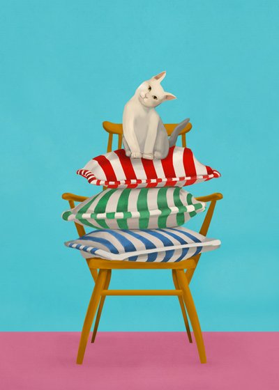 Curious Cat On Pillows by Flow Line
