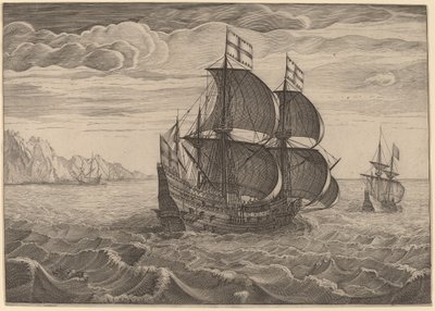 Ship in Full Sail with Two Flags by Follower of Pieter Bruegel the Elder
