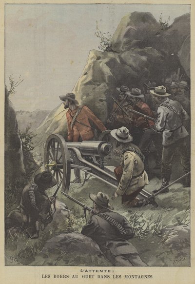 Boers preparing to carry out an ambush in the mountains by Fortune Louis Meaulle