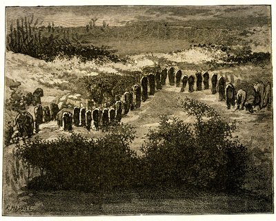 Carnac Menhir Alignments. Drawing by Victor Hugo, engraved by Meaulle. Extract from the text of Hugo (En voyage en Bretagne) by Fortune Louis Meaulle