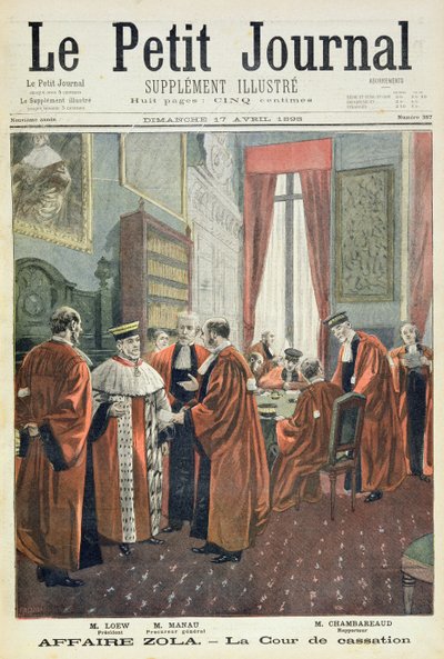 Title Page Depicting the Court of Cassation with Mr. Loew, Mr. Chambareaud and Mr. Manau, Illustration from the Illustrated Supplement of Le Petit Journal by Fortune Louis Meaulle