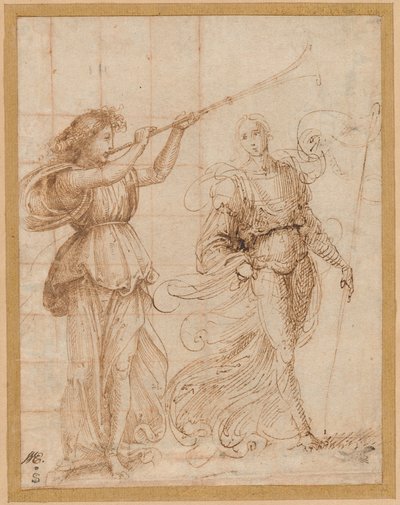 One Angel Blowing a Trumpet, and Another Holding a Standard by Fra Bartolommeo