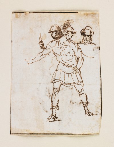 Study of Two Roman Soldiers and a Bearded Figure; Study of a Bearded Man Walking with a Stick by Francesco Allegrini