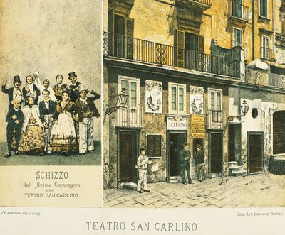 View of Royal Theatre of Saint Charles in Naples, by Francesco Aversano, lithography taken from Naples of ancient times, by Raffaele d
