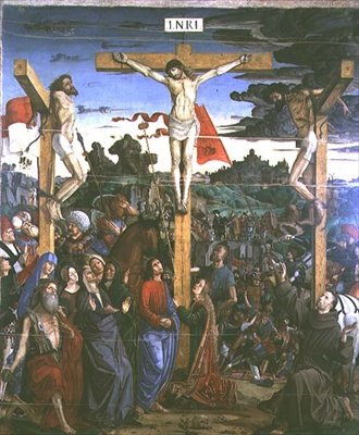 Crucifixion with St. Jerome and St. Francis by Francesco Bianchi Ferrari