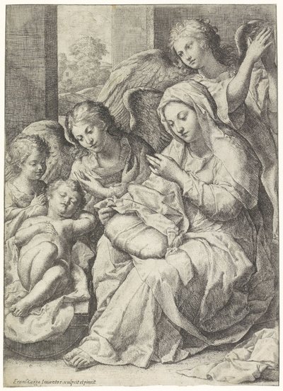 Mary and the Sleeping Christ Child Surrounded by Angels by Francesco Cozza