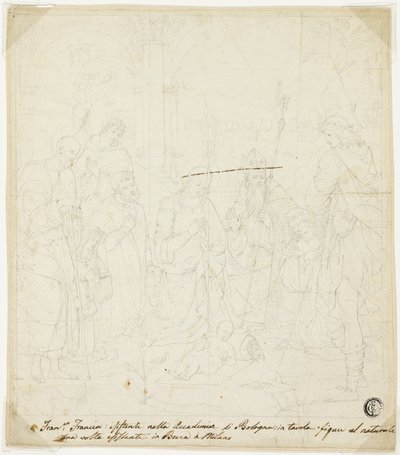 Adoration of the Christ Child, with Saints Joseph, Francis of Assisi, and Augustine, attended by Anton Galeazzo Bentivoglio and Alessandro Bentivoglio by Francesco Francia
