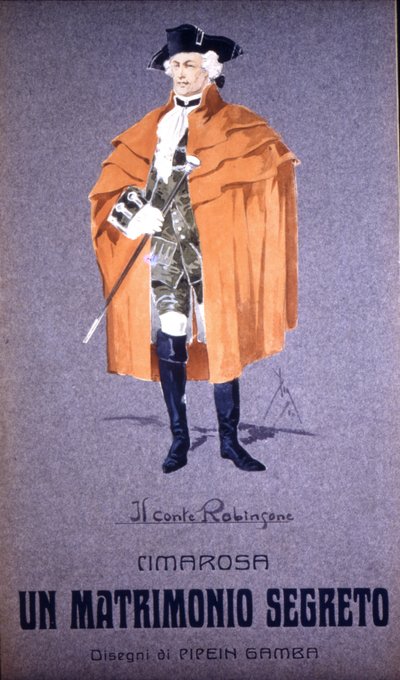 Character “Count Robinson” in “Secret Marriage” (matrimonio Segreto) by Domenico Cimarosa (1749 - 1801). Costume of F. Gamba - Scala of Milan by Francesco Gamba