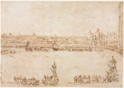 A Procession of Triumphal Cars in the Piazza San Marco, Venice, Celebrating the Visit of the Conti del Nord (recto) by Francesco Guardi